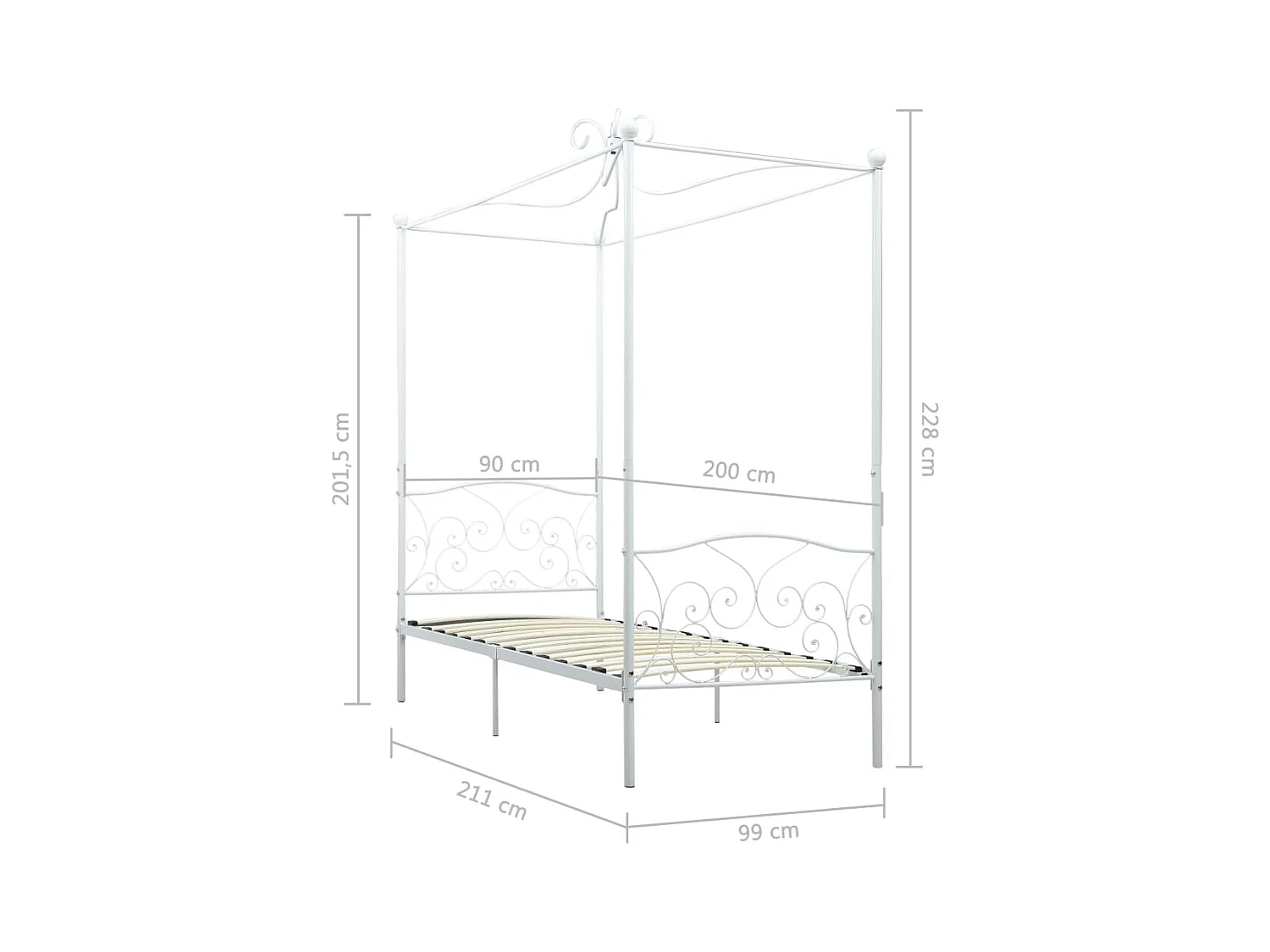 Estructura de cama con dosel sin colchón de metal blanco 90x200 cm