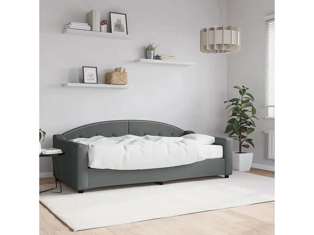 Lit de jour avec matelas gris foncé 90x190 cm tissu