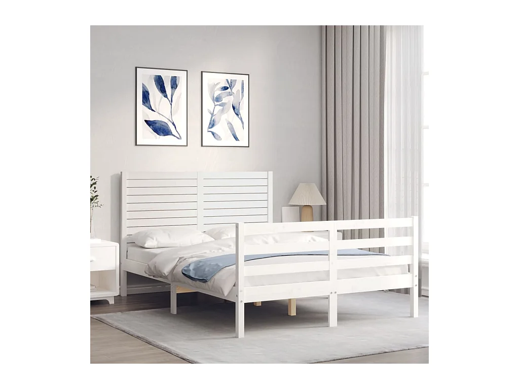 Cadre de lit sans matelas blanc bois massif