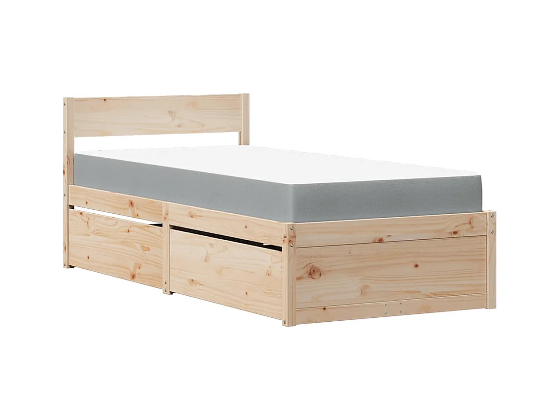 Lit avec tiroirs et matelas 90x200 cm bois massif de pin