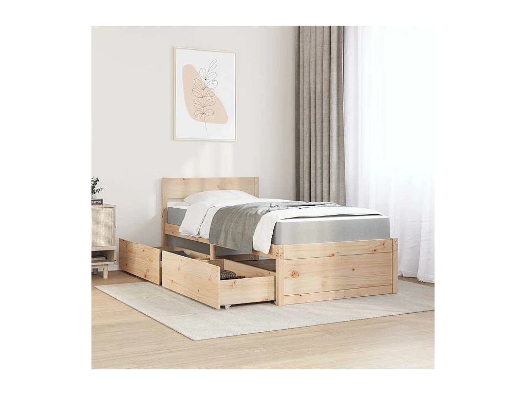 Lit avec tiroirs et matelas 90x200 cm bois massif de pin