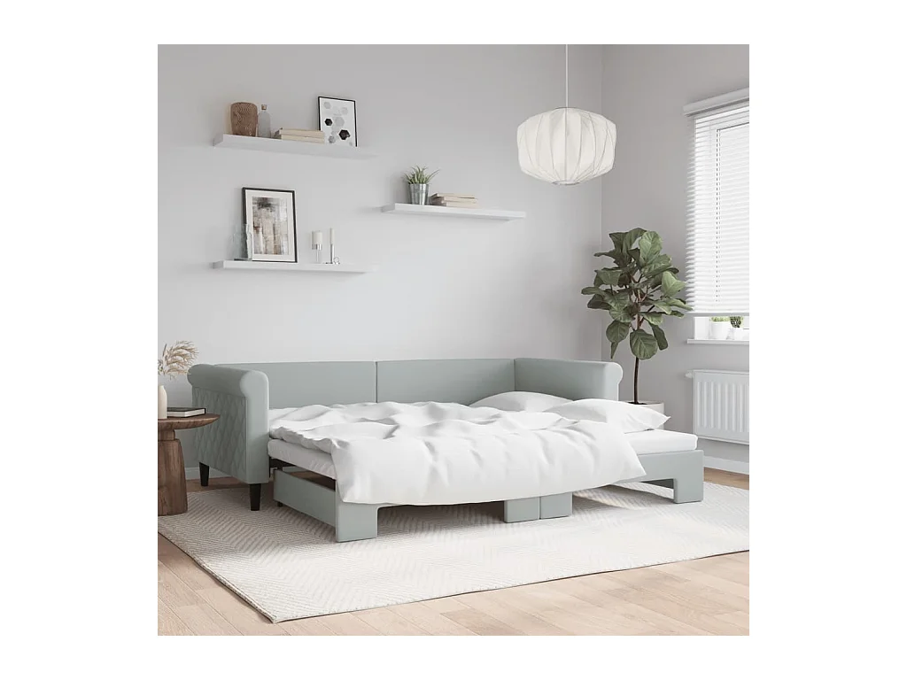Divano letto con letto estraibile senza materasso grigio chiaro 90x200 cm