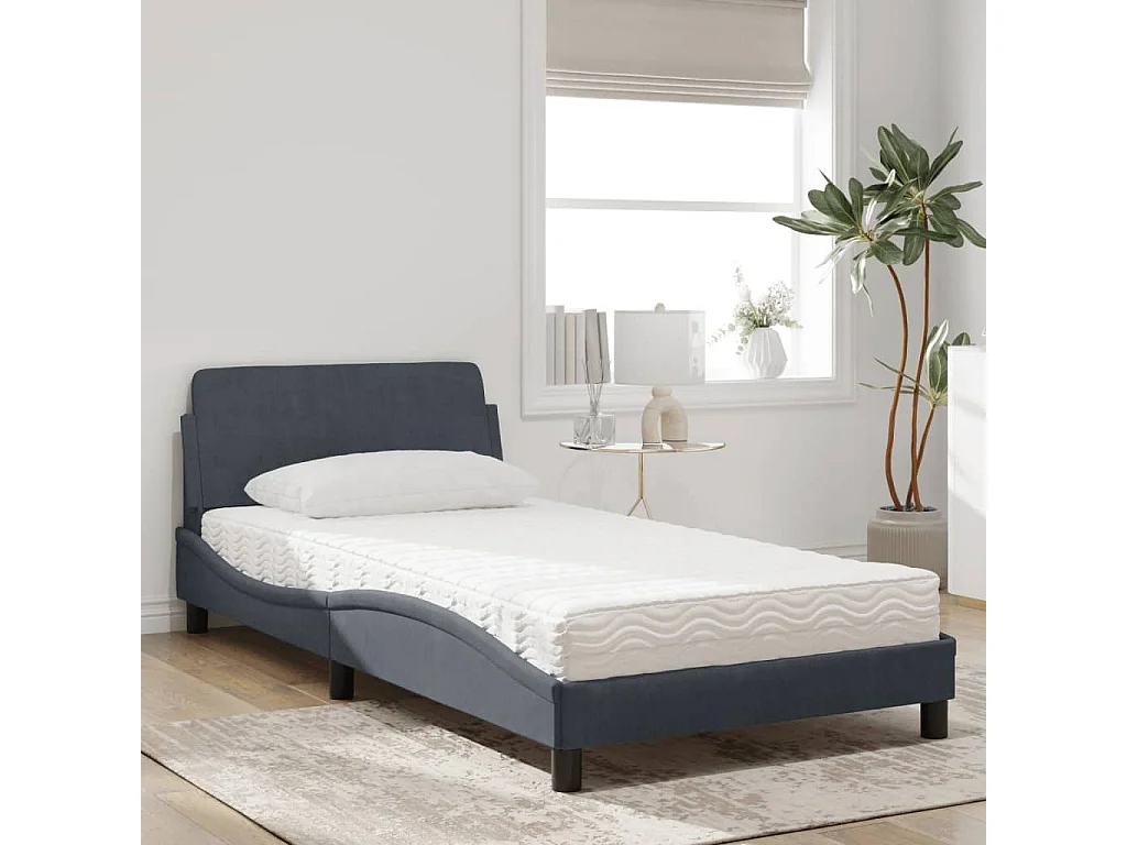 Letto con materasso grigio scuro 100x200 cm in velluto