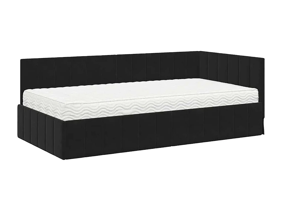 Estructura de cama esquinera con colchón Terciopelo Negro 90 x 200 cm