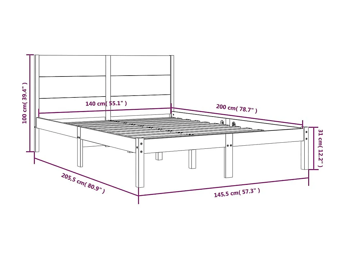 Bedframe zonder matras wit 140x200 cm massief grenenhout