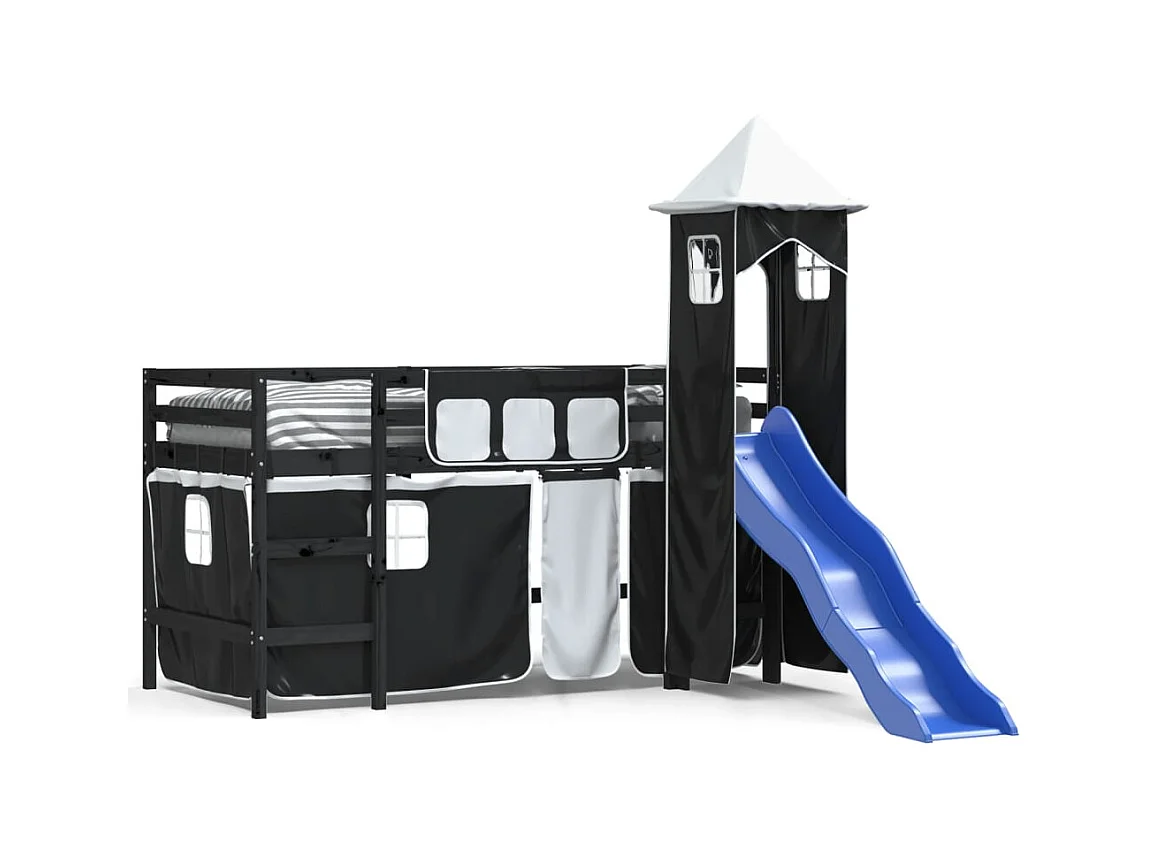 Kinderhoogslaper en toren zonder matras wit zwart 80x200cm