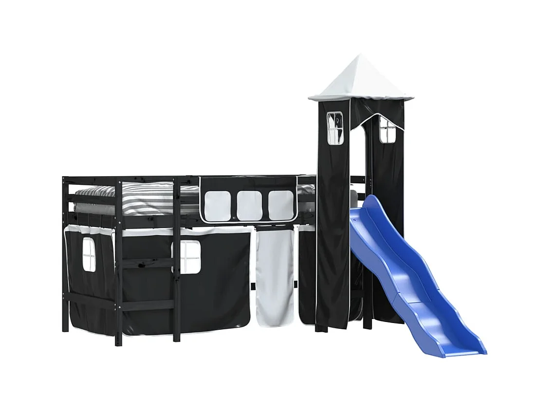 Kinderhoogslaper en toren zonder matras wit zwart 80x200cm
