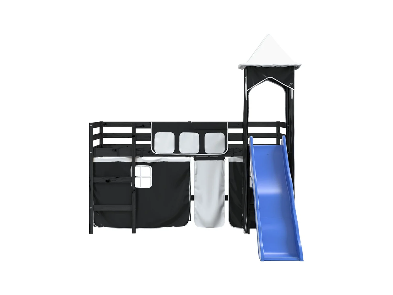 Kinderhoogslaper en toren zonder matras wit zwart 80x200cm