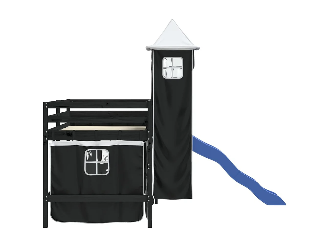 Kinderhoogslaper en toren zonder matras wit zwart 80x200cm