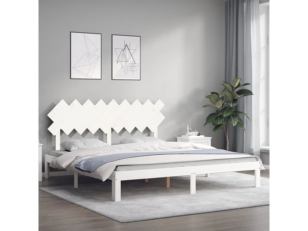 Cadre de lit sans matelas blanc bois massif de pin