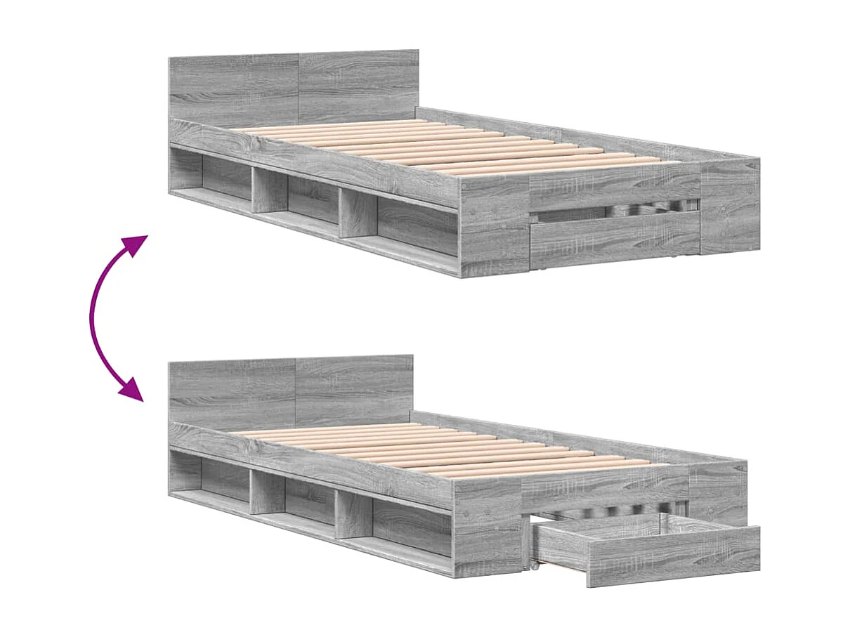Bedframe met lade zonder matras Sonoma grijs 75x190 cm