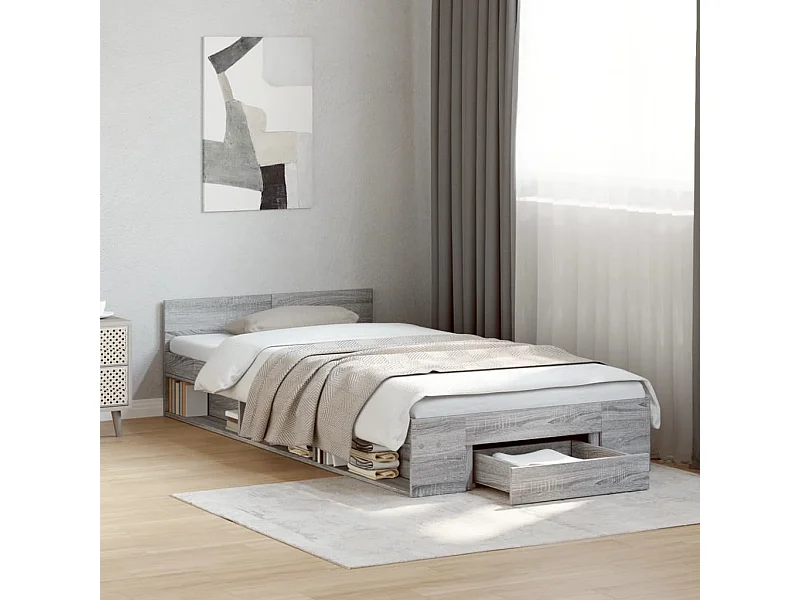 Cadre de lit avec tiroir sans matelas sonoma gris 75x190 cm