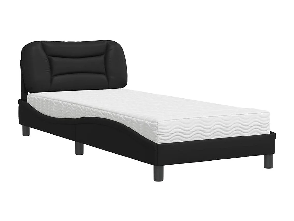 Lit avec matelas noir 90x200 cm similicuir