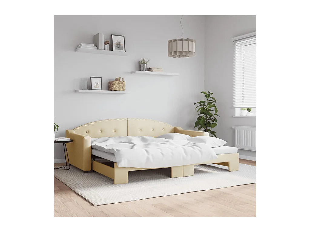 Divano letto con rotelle senza materasso color crema 90x200 cm