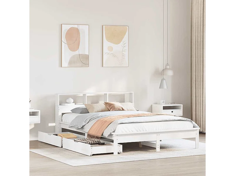 Cama librería blanca sin colchón 160x200 cm madera maciza de pino