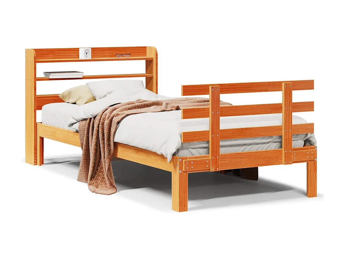 Cadre de lit et tête de lit sans matelas cire marron 100x200 cm