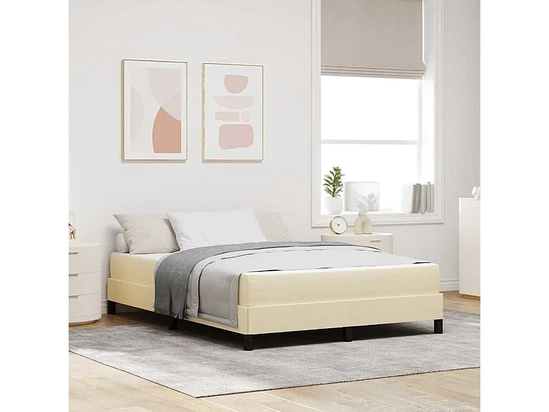 Cama con somier y colchón color crema de 140 x 200 cm de tela
