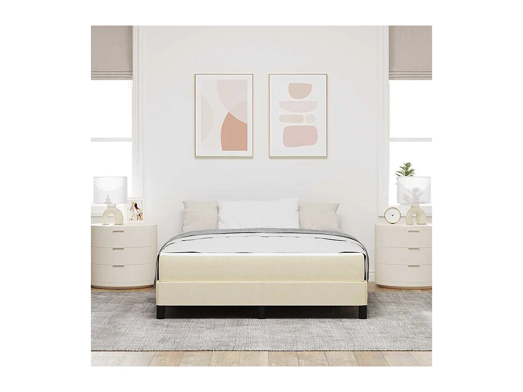 Cama con somier y colchón color crema de 140 x 200 cm de tela