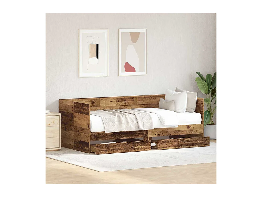 Cadre de lit de jour avec tiroirs Bois ancien 100 x 200 cm