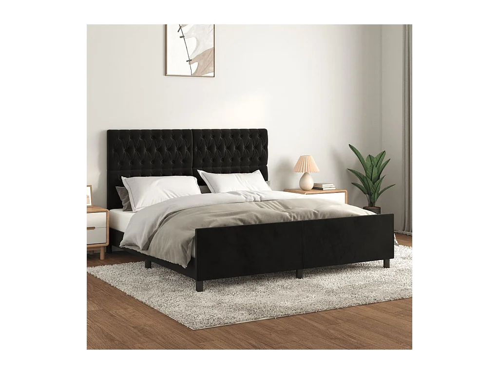 Cadre de lit sans matelas noir velours