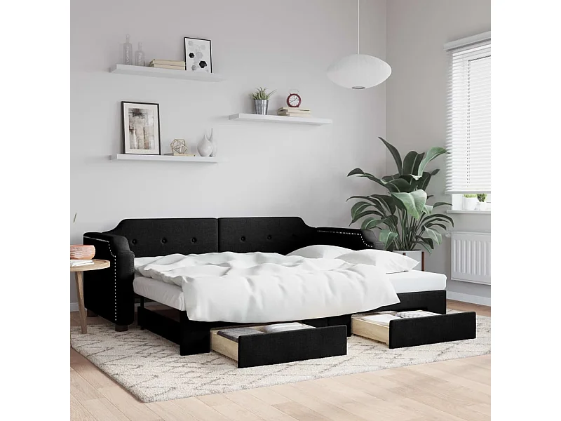 Cama de día con nido y cajones sin colchón negro 80x200 cm