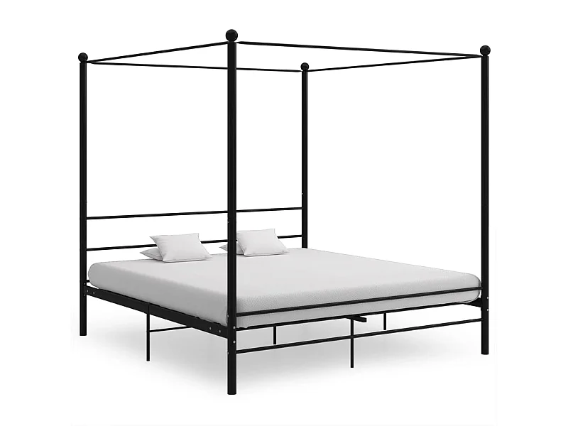 Cadre de lit à baldaquin sans matelas noir métal 200x200 cm