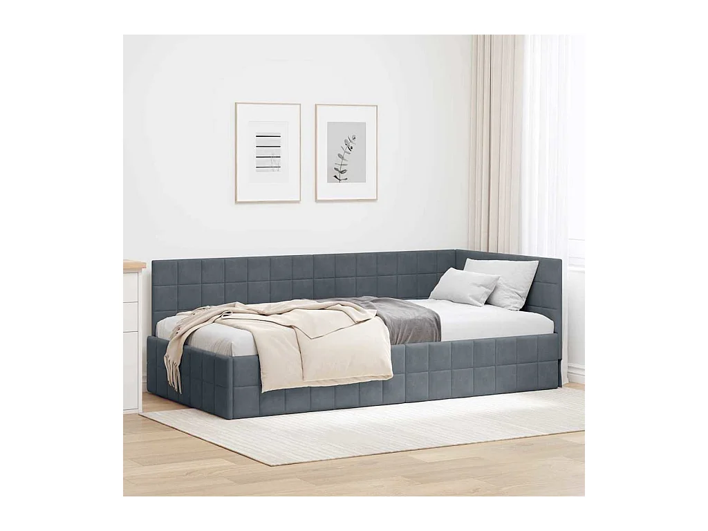 Donkergrijs hoekbedframe 90 x 200 cm fluweel