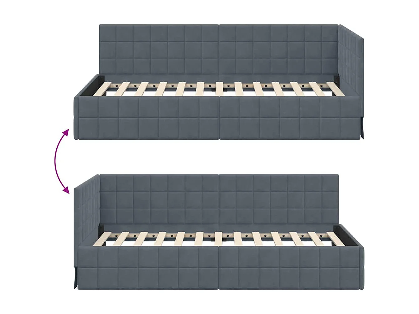 Donkergrijs hoekbedframe 90 x 200 cm fluweel