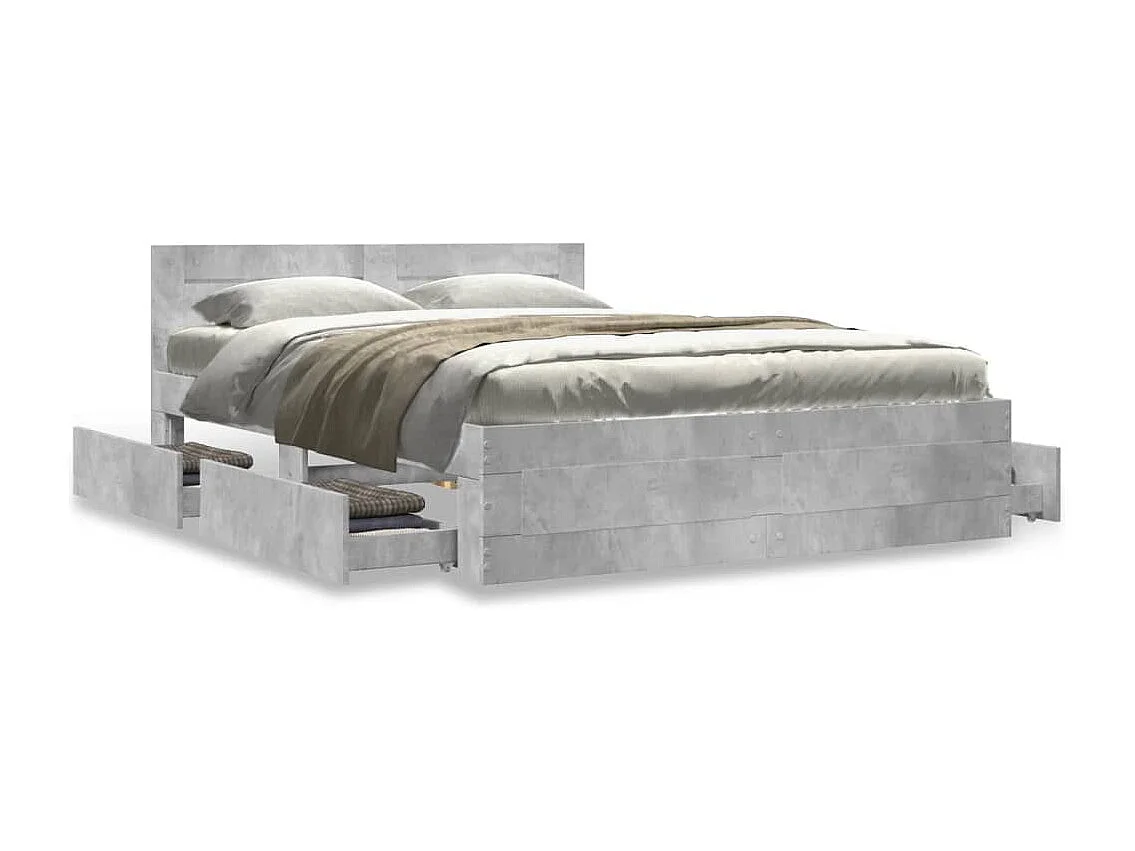 Struttura letto e testiera senza materasso grigio cemento 120x190 cm