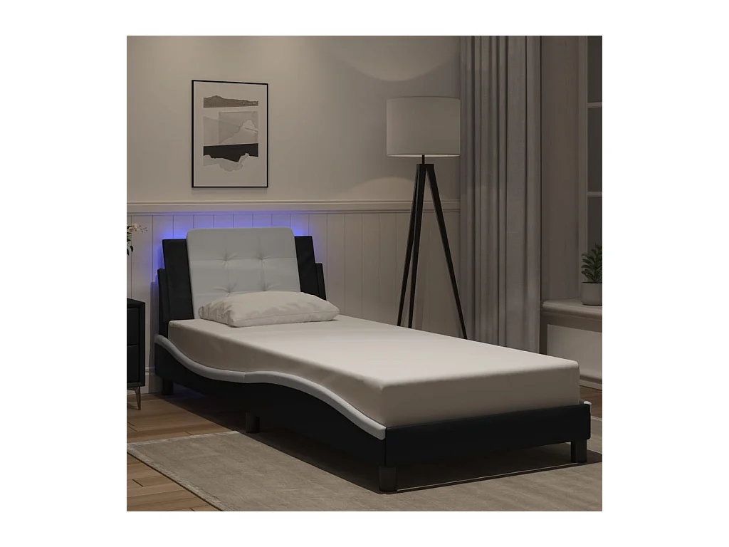 Struttura letto con LED senza materasso nero e bianco 100x200 cm
