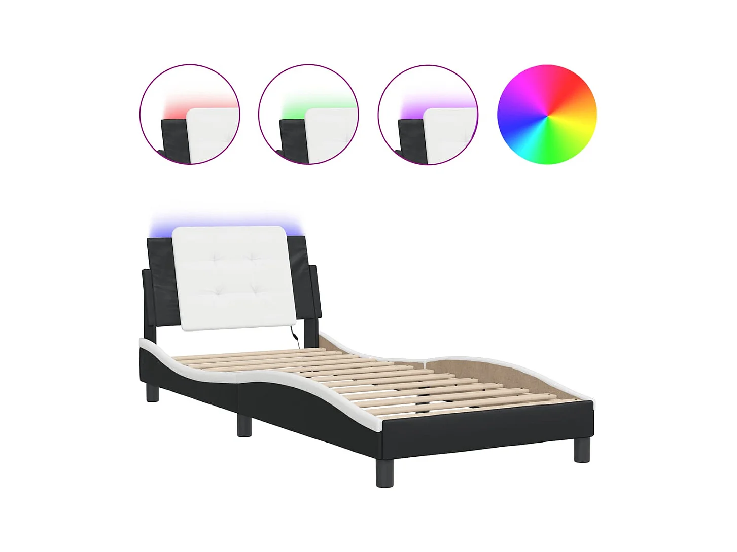 Struttura letto con LED senza materasso nero e bianco 100x200 cm