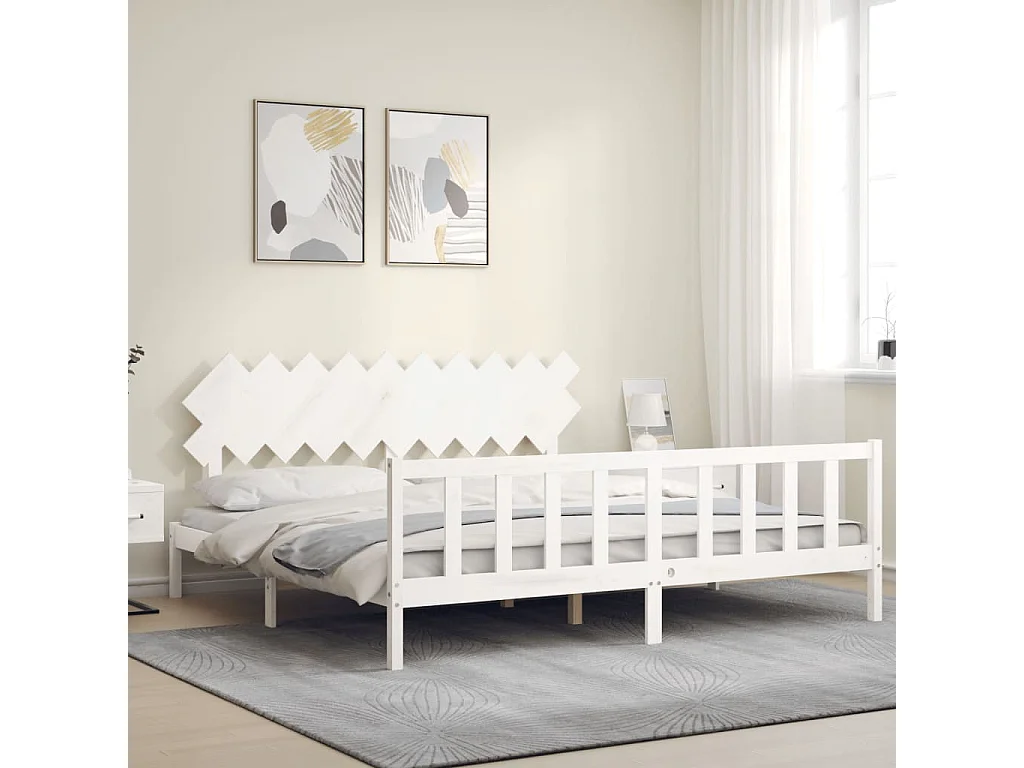 Struttura letto senza materasso bianco 200x200 cm in legno massello di pino