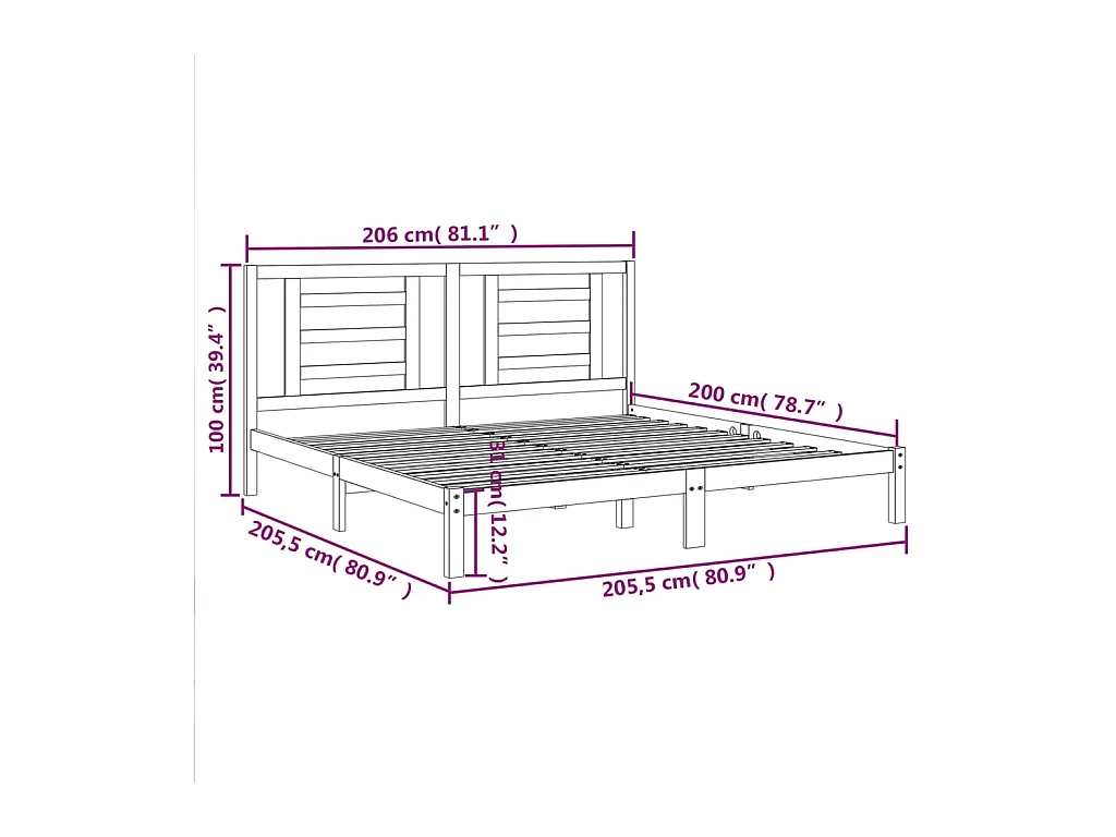 Bettgestell ohne Matratze schwarz 200x200 cm Kiefer Massivholz