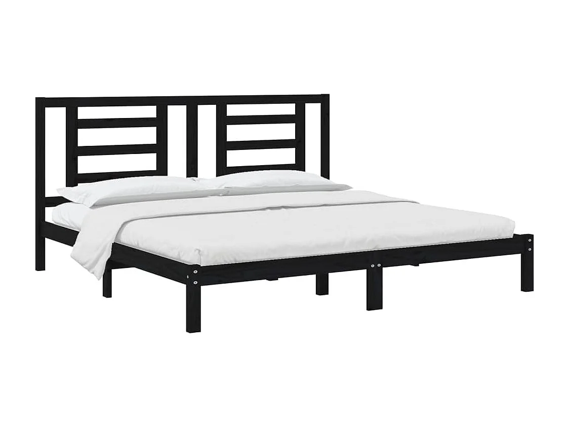 Cadre de lit sans matelas noir 200x200 cm bois massif de pin