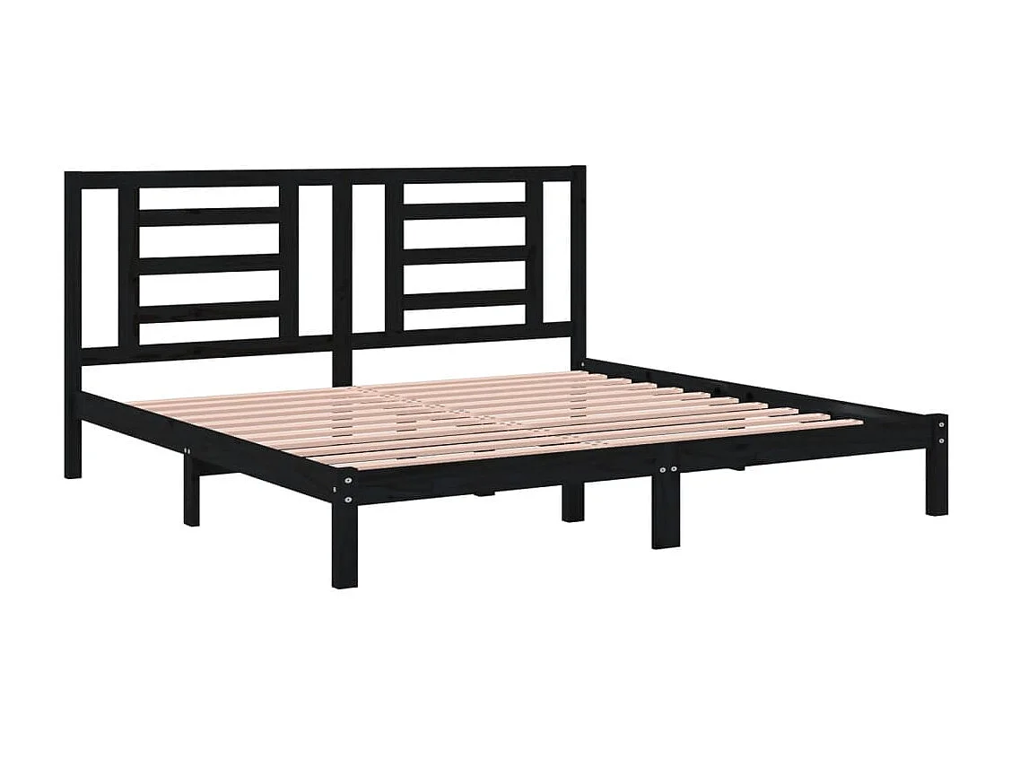 Cadre de lit sans matelas noir 200x200 cm bois massif de pin