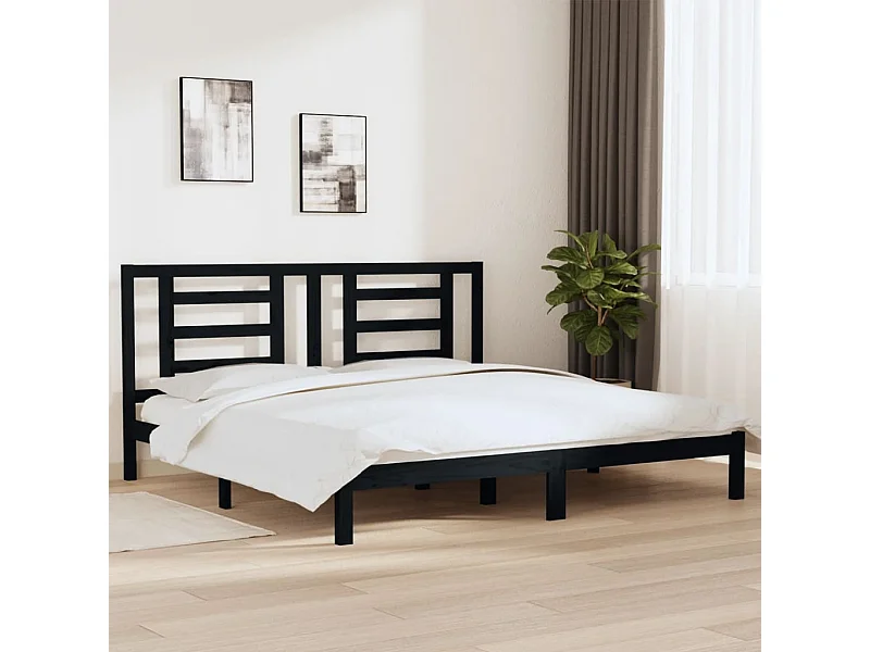 Cadre de lit sans matelas noir 200x200 cm bois massif de pin