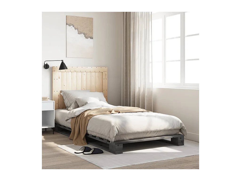 Cadre de lit sans matelas gris 100x200 cm bois massif de pin