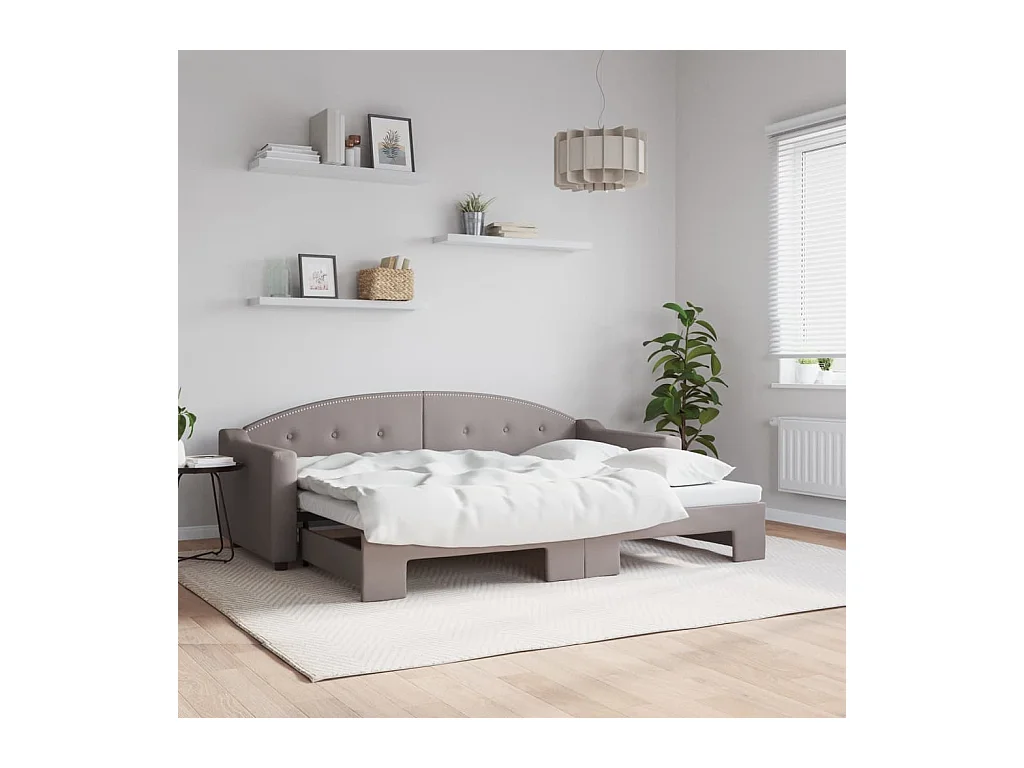 Dagbed met onderschuifbed zonder matras taupe 80x200 cm