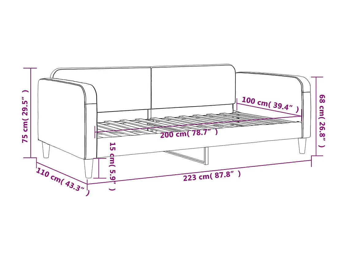 Lit de repos gris foncé 100x200 cm tissu