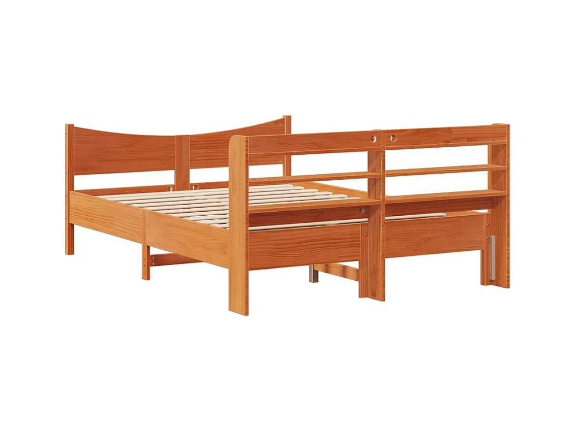Estructura de cama con cabecero encerado marrón 140x190cm madera de pino