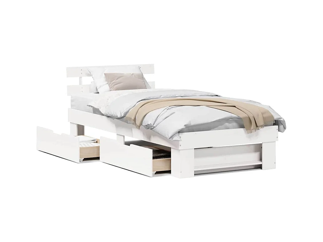 Struttura letto con cassetto Bianco 75 x 190 cm Legno massello di pino