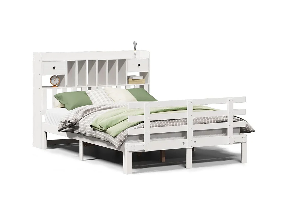 Letto libreria senza materasso bianco 140x190 cm in legno massello di pino