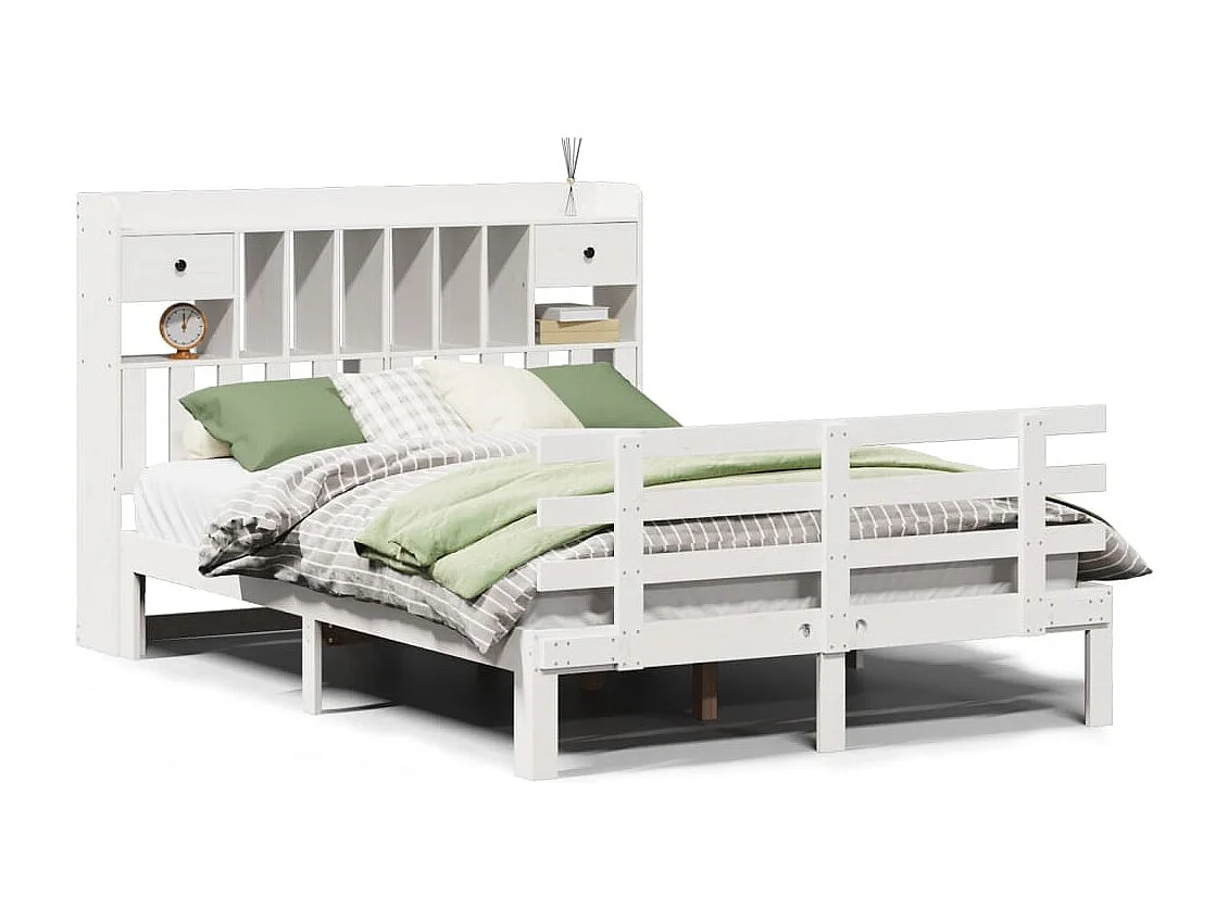 Lit bibliothèque sans matelas blanc 140x190 cm bois pin massif