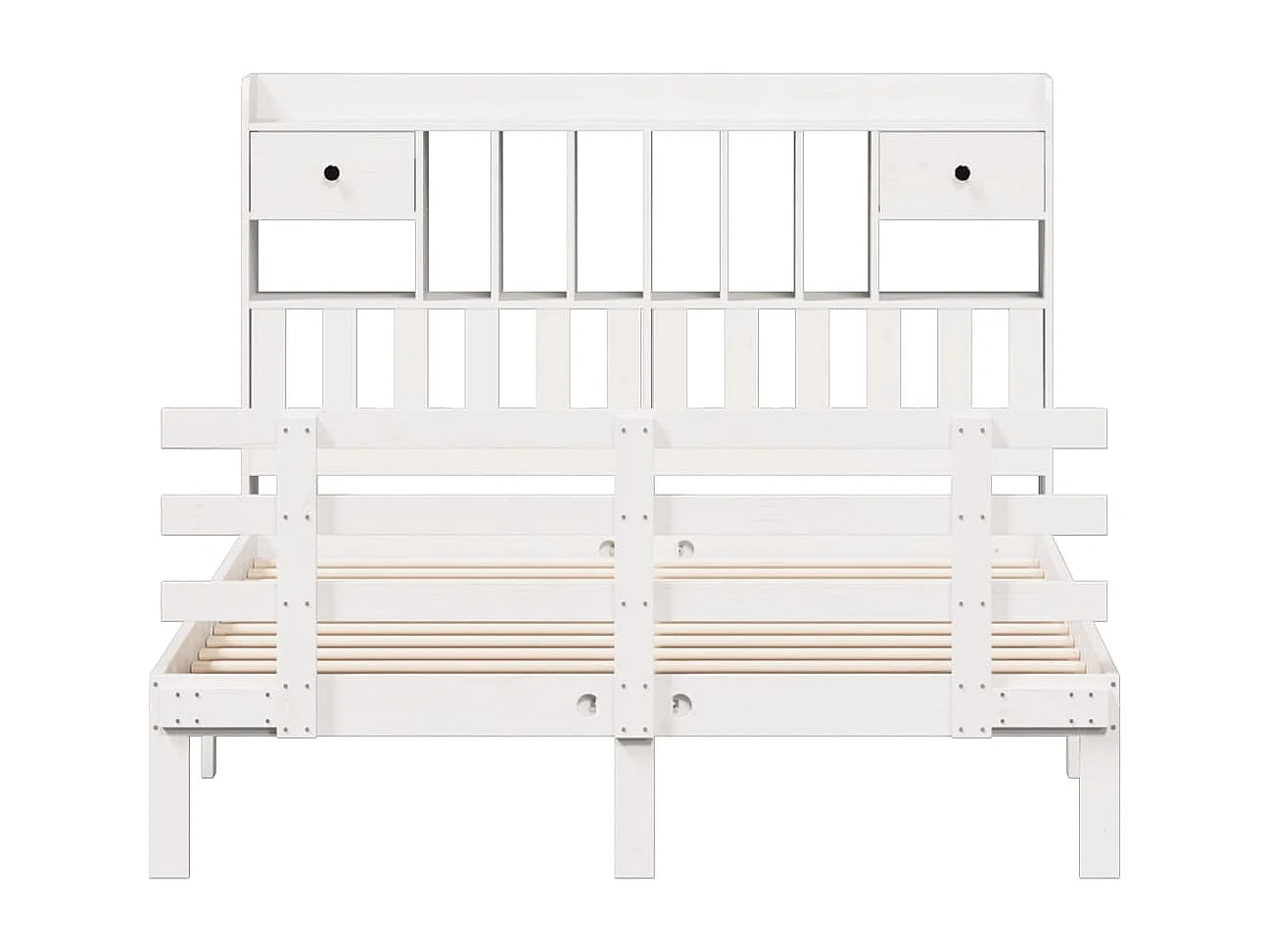 Lit bibliothèque sans matelas blanc 140x190 cm bois pin massif