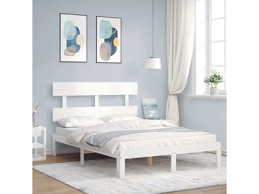 Cadre de lit sans matelas blanc 120x200 cm bois de pin massif