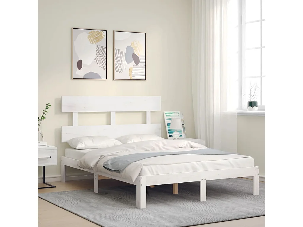 Cadre de lit sans matelas blanc 120x200 cm bois de pin massif