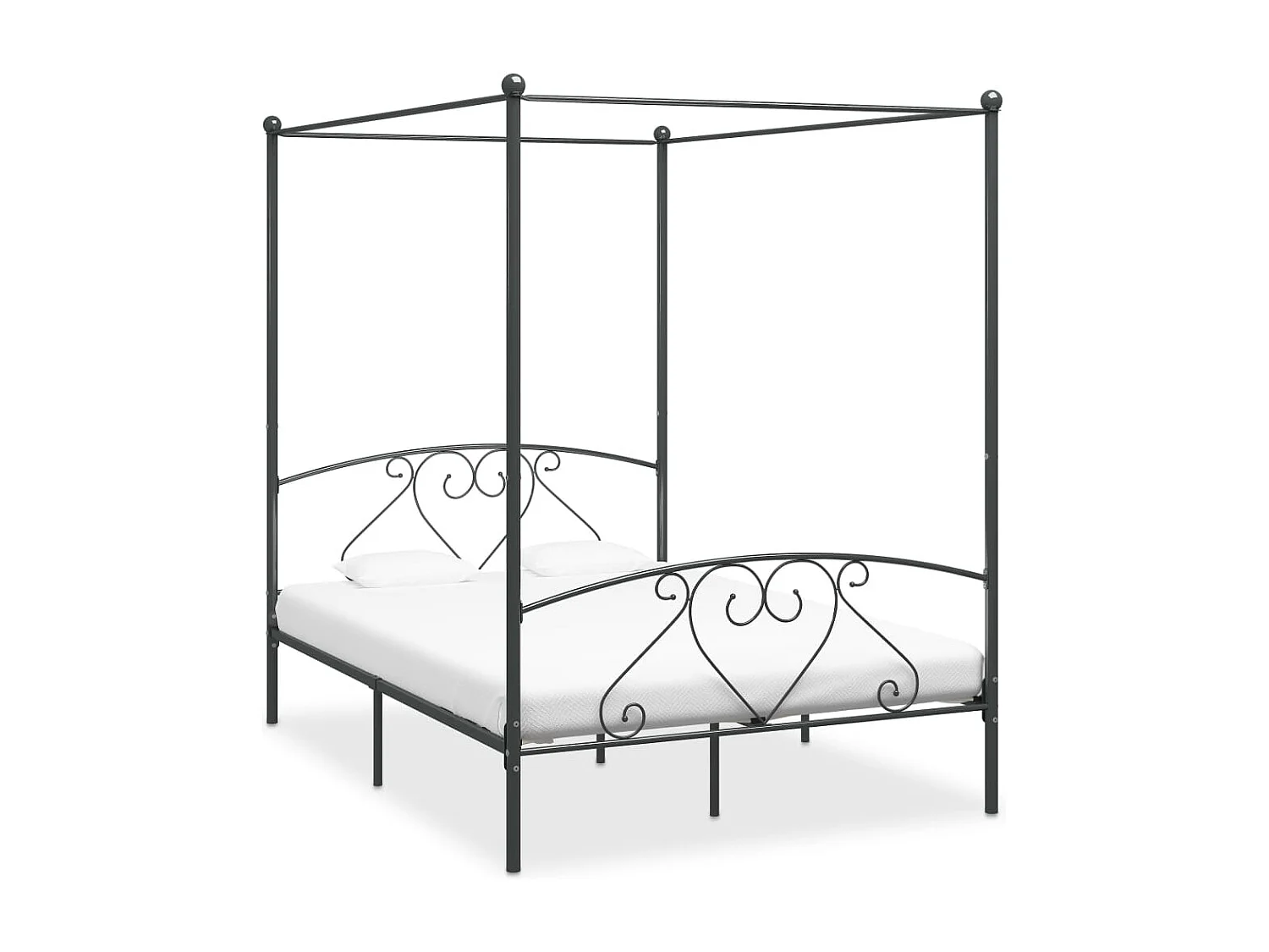 Cadre de lit à baldaquin sans matelas gris métal 140x200 cm