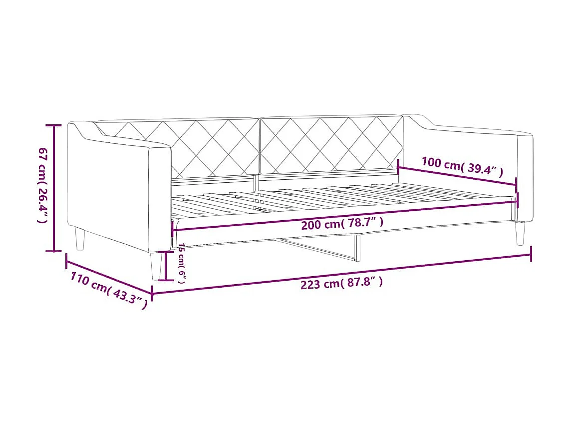 Divano letto tortora in tessuto 100x200 cm