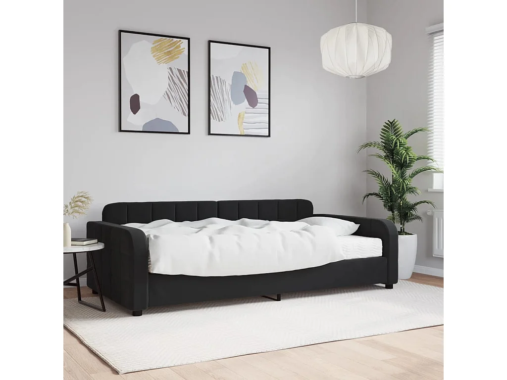 Cama de día con colchón de terciopelo negro de 100x200 cm
