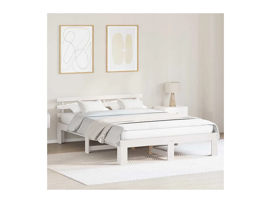 Estructura de cama blanca 160 x 200 cm Madera maciza de pino